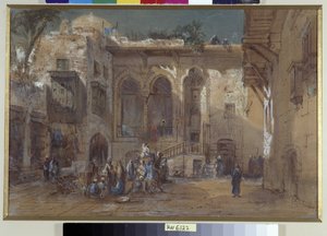 Una plaza animada en El Cairo, Egipto de Louis Amable Crapelet