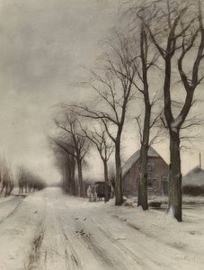 Paisaje invernal con granja en una avenida de Louis Apol