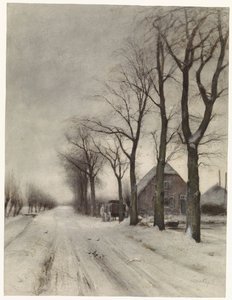 Paisaje invernal con una granja en un carril de Louis Apol
