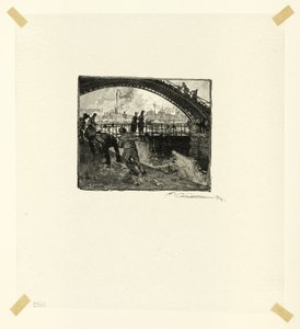 Esclusa del Canal Saint-Martin, lámina seis de Le Long de la Seine et des Boulevards de Louis Auguste Lepère