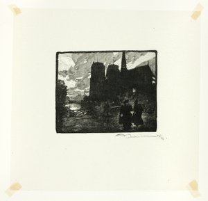 Notre-Dame, atardecer, lámina ocho de Le Long de la Seine et des Boulevards de Louis Auguste Lepère