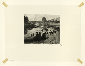El Estanque de los Caballos en el Puente María, lámina diez de Le Long de la Seine et des Boulevards de Louis Auguste Lepère