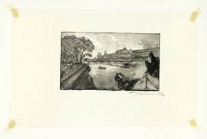 El Louvre, visto desde el Pont-Neuf, lámina trece de Le Long de la Seine et des Boulevards de Louis Auguste Lepère