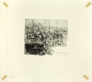 Muelle de la Villette, lámina cinco de Le Long de la Seine et des Boulevards de Louis Auguste Lepère