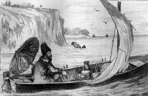 Fui arrastrado por la corriente grabado según el dibujo de M. de Sainson para el libro de Daniel Defoe "Robinson Crusoe" edición francesa de 1837. de Louis Auguste de Sainson