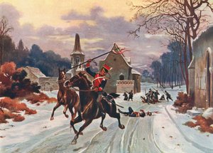 Una emboscada en la guerra franco-prusiana (litografía en color) de Louis Baader