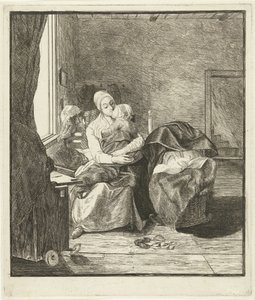 Madre con niño dormido frente a la ventana