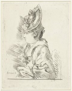 Retrato de una joven con sombrero de perfil a la izquierda