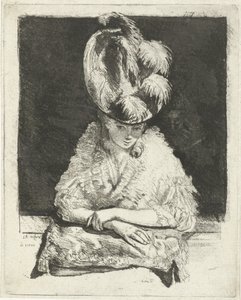 retrato, de, un, mujer joven, en, sombrero, mirar afuera, el, ventana de Louis Bernard Coclers