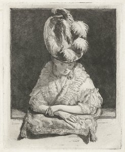 retrato, de, un, mujer joven, en, sombrero, mirar afuera, el, ventana de Louis Bernard Coclers