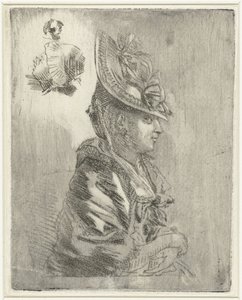 Hoja de estudio con el retrato de una mujer joven con sombrero y dos retratos más pequeños. de Louis Bernard Coclers