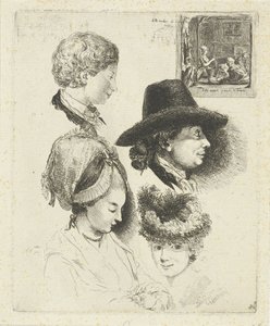 Hoja de estudio con retratos de Louis Bernard Coclers y su familia. de Louis Bernard Coclers