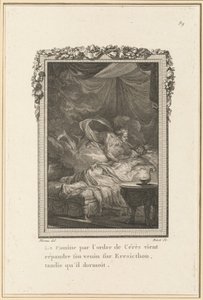 La hambruna por orden de Ceres viene a esparcir su veneno sobre Eresicton, mientras dormía de Louis Binet after Jean Michel Moreau
