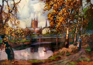 Catedral de Hereford, desde el paseo del río, Herefordshire, 1924-1926 de Louis Burleigh Bruhl