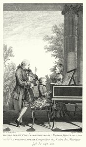 Leopold Mozart tocando música con su hija Marianne y su hijo Wolfgang de Louis Carrogis (after) Carmontelle