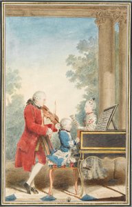 Retrato de Wolfgang Amadeus Mozart (Salzburgo, 1756-Viena, 1791) tocando en París con su padre Jean-Georg-Léopold y su hermana Maria-Anna.