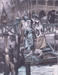 Gansos verdes, ilustración del Decamerón de Boccaccio publicada por Navarre Society en los años 1930 de Louis Chalon
