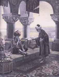 Los tres anillos, ilustración del Decamerón de Boccaccio publicada por Navarre Society en los años 1930 de Louis Chalon