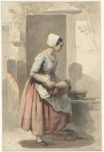 Chica con una jarra a la entrada de una casa de Louis Chantal
