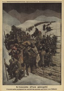 Éxodo de un pueblo: el ejército serbio protegiendo una columna de campesinos que huyen a Albania, Primera Guerra Mundial de Louis Charles (after) Bombled
