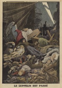 Familia muerta en un bombardeo por un zepelín alemán, Primera Guerra Mundial, 1916 de Louis Charles (after) Bombled