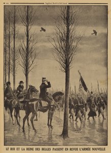 El Rey Alberto I y la Reina Isabel de los Belgas revisando su nuevo ejército, Primera Guerra Mundial de Louis Charles (after) Bombled