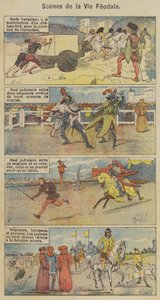 Escenas de la vida feudal (litografía en color) de Louis Charles (after) Bombled