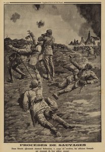 Dos soldados alemanes heridos disparando a oficiales franceses que les habían ayudado a refugiarse, Primera Guerra Mundial de Louis Charles (after) Bombled