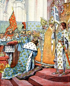 Coronación del rey francés Carlos VII en presencia de Juana de Arco el 17 de julio