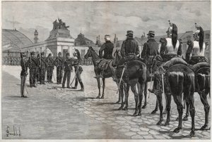 Degradación de Alfred Dreyfus - Caso Dreyfus: La degradación de Alfred Dreyfus en el patio de la Escuela Militar de París, 5 de enero de 1895. Grabado en 