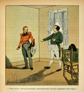 Ilustración de Louis Bombled (1862-1927) del libro "El Memorial de Santa Helena" por el Conde Emmanuel de Las Cases (1766-1842): El emperador Napoleón culpa al gobernador Hudson Lowe (1769-1844) por su comportamiento hacia él, Colección parcial