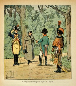 Ilustración de Louis Bombled (1862-1927) del libro "El Memorial de Santa Helena" por el Conde Emmanuel de Las Cases (1766-1842): El emperador Napoleón interroga a un espía en el Elíseo, Colección privada de Louis Charles Bombled