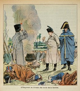 Ilustración de Louis Bombled (1862-1927) del libro "El Memorial de Santa Helena" por el Conde Emmanuel de Las Cases (1766-1842): Napoleón durante un vivac come el pan de los soldados, Colección privada de Louis Charles Bombled