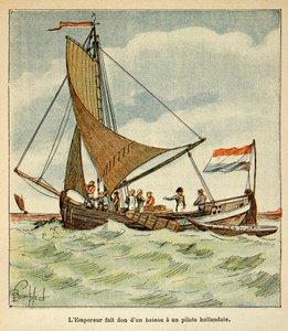 Ilustración de Louis Bombled (1862-1927) del libro "El Memorial de Santa Helena" por el Conde Emmanuel de Las Cases (1766-1842): Napoleón donó un barco a un piloto holandés durante su visita a Holanda de Louis Charles Bombled