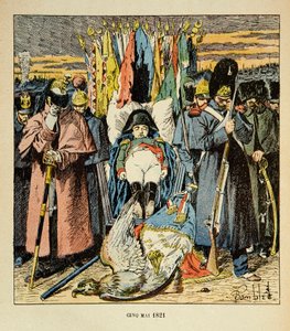 Ilustración de Bombled Louis (1862-1927) del libro “El Memorial de Santa Helena” de Conde Emmanuel de Las Cases (1766-1842): Alegoría, el ejército rinde homenaje al emperador después de su muerte, Colección privada de Louis Charles Bombled