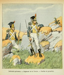Ilustración de Bombled Louis (1862-1927) del libro “El Memorial de Santa Helena” de Conde Emmanuel de Las Cases (1766-1842): Infantería polaca; Regimiento del Vístula; fusilero y granadero, Colección privada