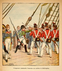 El emperador Napoleón ordena el ejercicio a los soldados ingleses a bordo del Bellerophon, del libro 