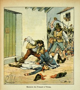 Ilustración de Louis Bombled del libro “El Memorial de Santa Helena” de Emmanuel de Las Cases: Masacre de soldados franceses en Verona de Louis Charles Bombled