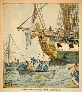 Ilustración de Louis Bombled del libro “El Memorial de Santa Helena” de Emmanuel de Las Cases: El emperador Napoleón a bordo del Bellerophon llegó a Plymouth en 1815