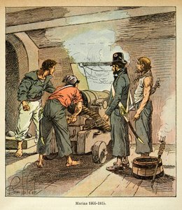 Ilustración de Bombled Louis (1862-1927) del libro “El Memorial de Santa Elena” de Conde Emmanuel de Las Cases (1766-1842): Marineros franceses entre 1805 y 1815, Colección privada