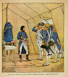 Ilustración de Louis Bombled (1862-1927) del libro “El Memorial de Santa Helena” de Emmanuel de Las Cases (1766-1842): Los viejos soldados del ejército italiano nombran a Bonaparte cabo después de la Batalla de Lodi en 1796, Colección Privada de Louis Charles Bombled