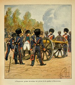 El emperador Napoleón apunta los cañones de la Guardia en la batalla de Montereau, de la colección privada de Louis Charles Bombled