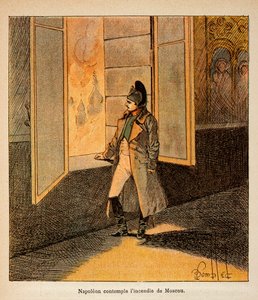 Ilustración de Bombled Louis (1862-1927) del libro “El Memorial de Santa Helena” de Conde Emmanuel de Las Cases (1766-1842): El emperador Napoleón contempla el incendio de Moscú en septiembre de 1812, Colección privada de Louis Charles Bombled
