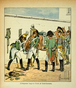 El emperador Napoleón inspecciona la escuela de Saint Germain, de la colección privada de Louis Charles Bombled