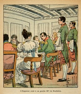 Ilustración de Louis Bombled (1862-1927) del libro "El Memorial de Santa Helena" por el Conde Emmanuel de Las Cases (1766-1842): Cena del emperador Napoleón a bordo del Northumberland en ruta a Santa Helena, con la señora De Montholon a su izquierda, Colec