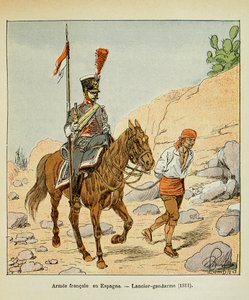 Ilustración de Louis Bombled (1862-1927) del libro "El Memorial de Santa Helena" por el Conde Emmanuel de Las Cases (1766-1842): Ejército francés en España: Gendarme lancero 1811, Colección privada de Louis Charles Bombled