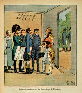 Ilustración de Bombled Louis (1862-1927) del libro “El Memorial de Santa Helena” de Conde Emmanuel de Las Cases (1766-1842): El gobernador Hudson Lowe (1769-1844) interroga a los sirvientes del emperador Napoleón, Colección privada de Louis Charles Bombled