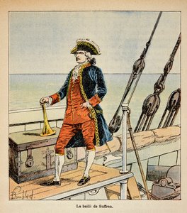 Ilustración de Bombled Louis (1862-1927) del libro “El Memorial de Santa Helena” de Conde Emmanuel de Las Cases (1766-1842): Retrato de Pierre Andre de Suffren (1729 - 1788), conocido como el Bailío de Suffren, Vicealmirante, Colección privada de Louis Charles Bombled
