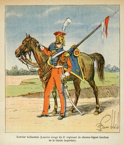 Ilustración de Bombled Louis (1862-1927) del libro “El Memorial de Santa Helena” de Conde Emmanuel de Las Cases (1766-1842): Retrato de un lancero holandés (Lancero Rojo del 2º regimiento de caballos ligeros de la Guardia Imperial), Colección privada