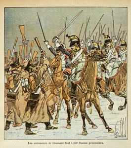 Ilustración de Bombled Louis (1862-1927) del libro “El Memorial de Santa Helena” de Conde Emmanuel de Las Cases (1766-1842): El 9º regimiento de acorazados del coronel Doumere capturó a 1800 rusos durante la campaña rusa, Colección privada